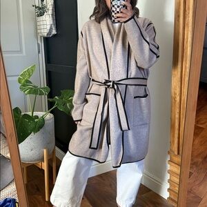 WHITE + WARREN Shawl Collar Sweater Coat in Tan. Size XL